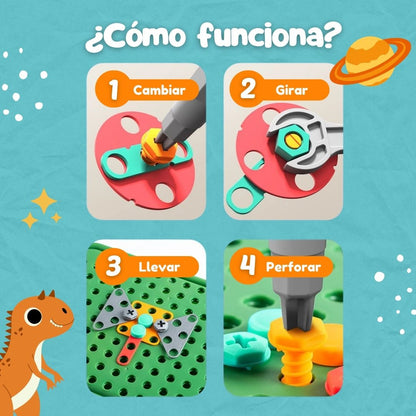 Juguete Montessori Tools con taladro eléctrico (298 Piezas incluidas)